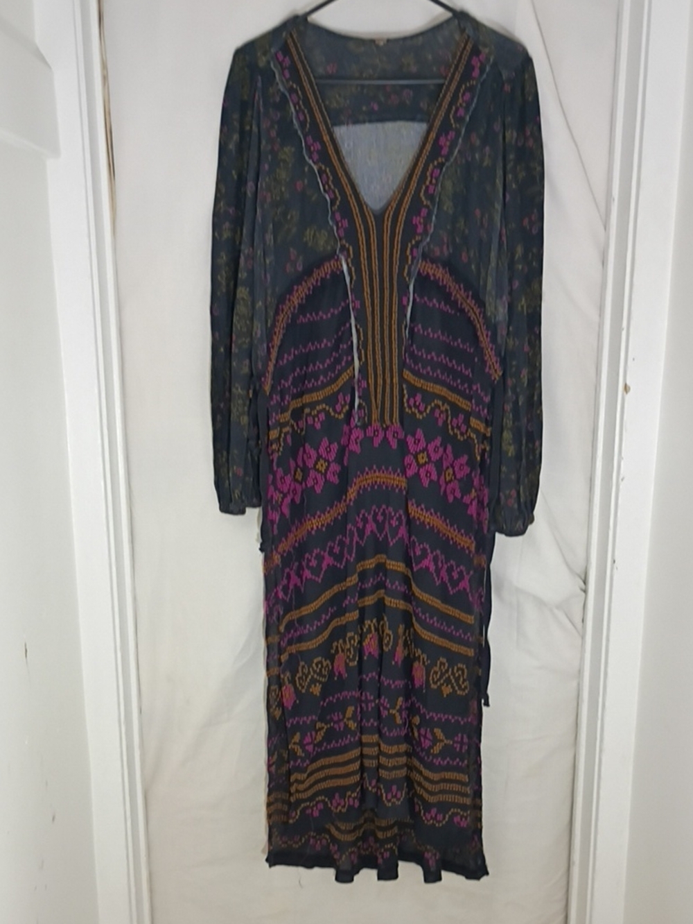 Free People Dark Floral Maxi Dress with Pink & Gold Patterning